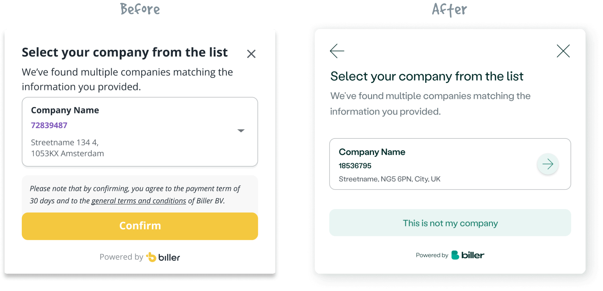 Company list before and after